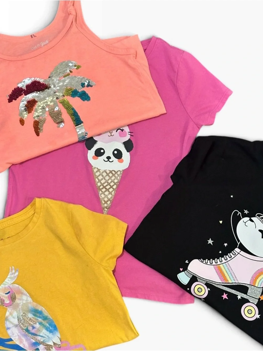 Cat & Jack Girls Shimmery Graphic Tees & Tank Top Bundle Size 7-8 - Lot of 4
